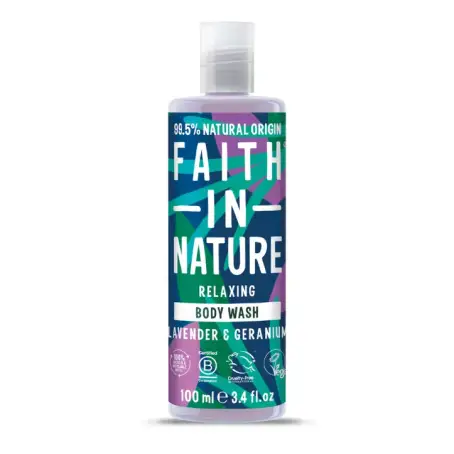 Faith in Nature Натуральний гель для душу з лавандою та геранню, дорожній формат 100 мл
