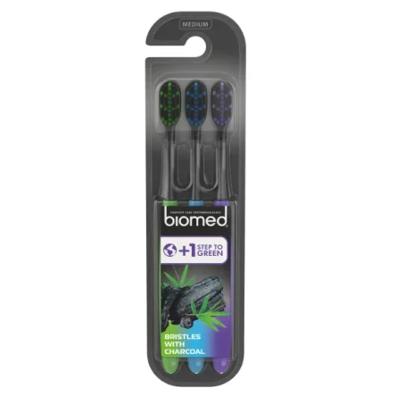 Зубна щітка BIOMED Black комплексна середнього ступеня жорсткості, 3 шт 